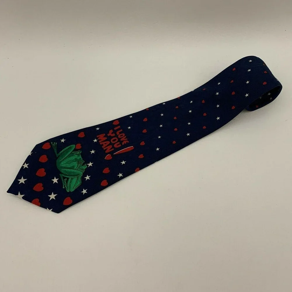 Budweiser Anheuser Busch Men's Tie‎ Frog Blue I Love You Man! Hearts Stars 1996